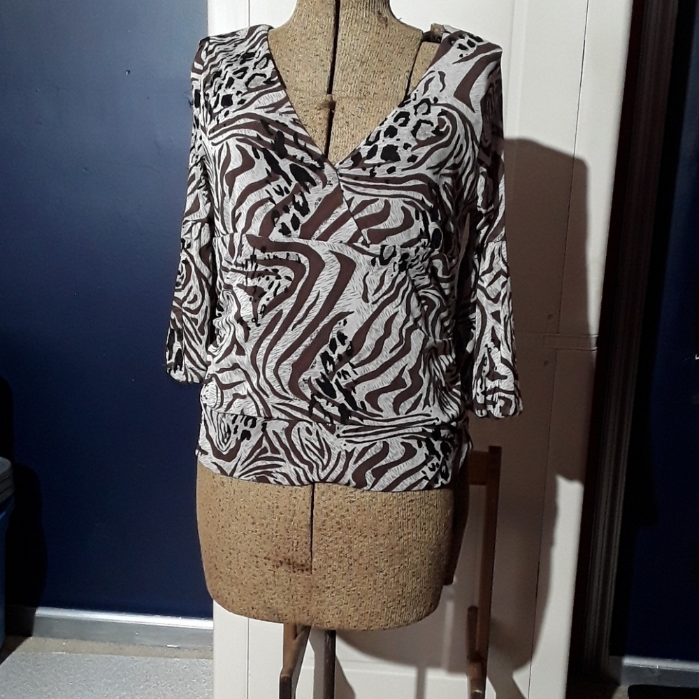 BCBGmaxazria zebra/cheetah blouse size M